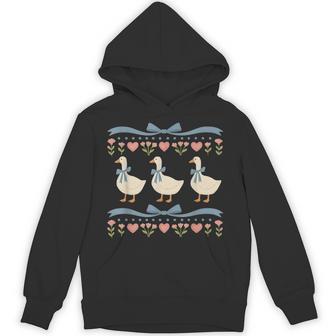 Vintage Goose Blue Ribbon Goose Retro Cottagecore Hoodie - Thegiftio UK