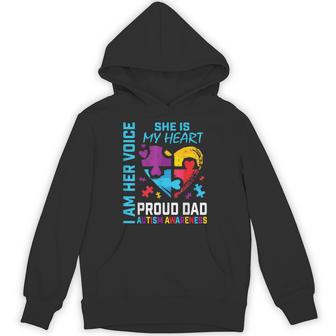 I Am Her Voice She Is My Heart Autism Awareness Daughter Dad Hoodie - Monsterry