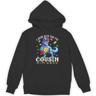 I Wear Blue For My Cousin Autism Awareness Dinosaur T Rex Hoodie - Thegiftio UK