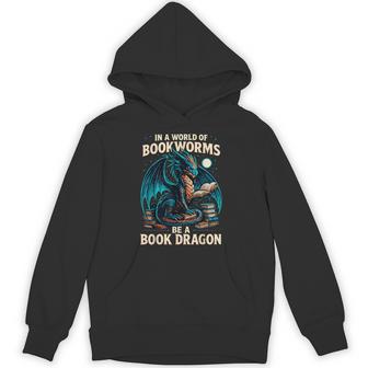 In A World Of Bookworms Be A Book Dragon Reading Hoodie - Monsterry