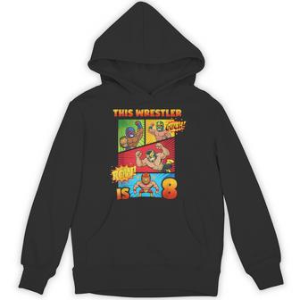 Wrestling 8Th Birthday This Wrestler Is 8 Cute Comic Book Hoodie - Thegiftio UK