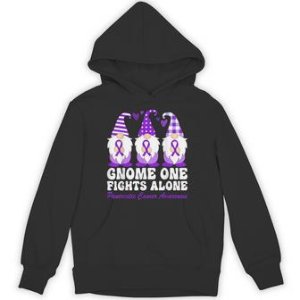Xmas Gnome One Fights Alone Purple Ribbon Pancreatic Cancer Hoodie - Thegiftio UK