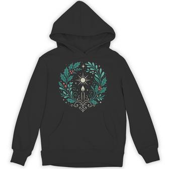 Yule Wreath Solstice Sun Candle Botanical Winter Pagan Art Unisex Hoodie | Mazezy
