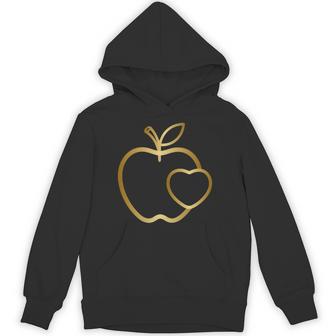 りんご ハート ラインアート かわいい シンプル デザイン 長袖tシャツ パーカー - Kawaiitshirt