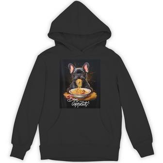 フレンチブルドッグ 食べる パスタ ボンアペティ カラフル ドッグアート パーカー - Kawaiitshirt