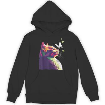 蝶と美しいカラフルな猫、パープル パーカー - Kawaiitshirt