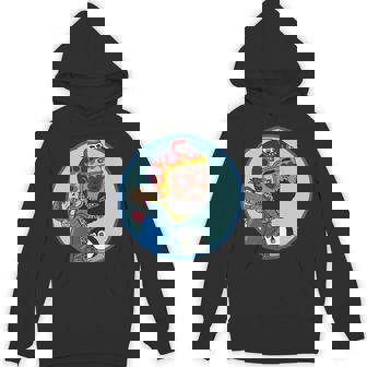 赤ちゃんをおんぶしたファンキー男 ハート型のサングラス ミニダルマ ヒゲ ファイヤーパターンのヘルメット パーカー - Kawaiitshirt