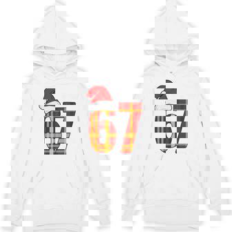 67 Meme Christmas Red And Orange Plaid Xmas Pajamas Tri-Blend Hoodie | Mazezy