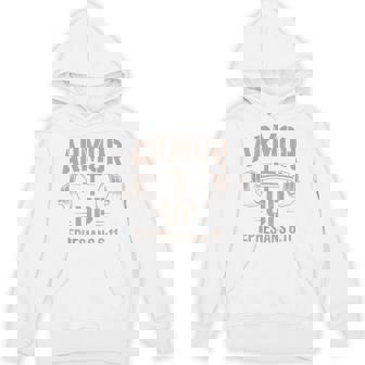 Armor Up Gym Christian Workout Dumbbell Cross Barbell Unisex Hoodie | Mazezy