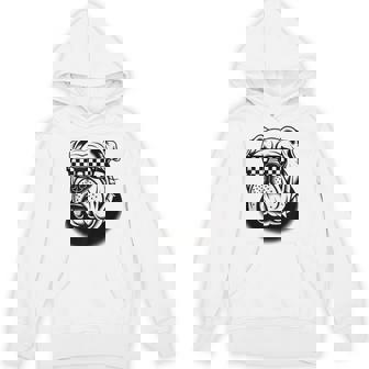 Auto Car Racing Bulldog Checkered Flag Sunglasses Racetrack Tank Top Unisex Hoodie | Mazezy