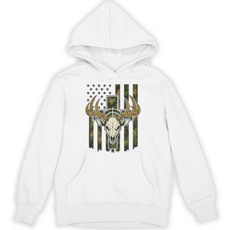 Camo American Flag Elk Skull Buck Deer Hunting Youth Boy Men Unisex Hoodie | Mazezy