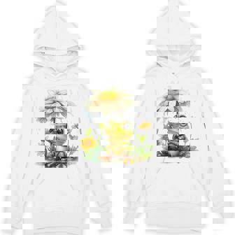 Cute Frog Holding Giant Chamomile Cute Frog In The Rain Unisex Hoodie | Mazezy