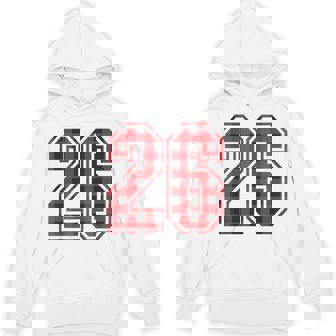 Cute Number 26 Christmas Red Plaid Pattern 26 Unform Jersey Hoodie - Monsterry