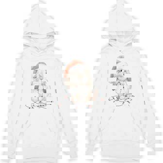 Cute Rabbit Bunny Lop Chew Christmas Light Xmas Watercolor Hoodie | Mazezy