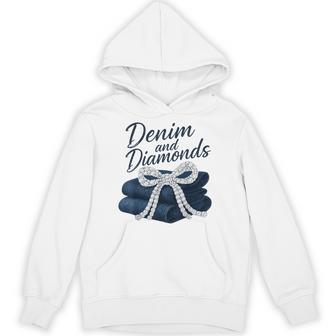 Denim And Diamonds Bow Glam Cowgirl Western For Ladies Hoodie - Seseable
