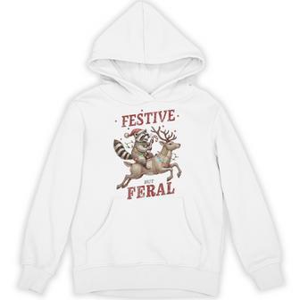 Festive But Feral Xmas Christmas Raccoon Hoodie - Thegiftio UK