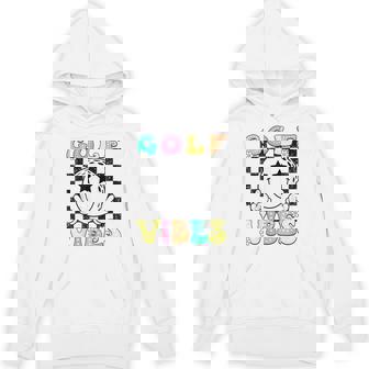 Golf Vibes Golf Retro Groovy Smile Face Checkered Unisex Hoodie | Mazezy