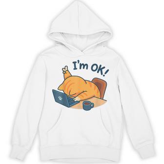 I'm Ok おかしな猫 在宅勤務 コーヒーミーム パーカー - Kawaiitshirt