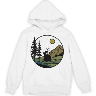 Jackalope Vintage Rustic Forest Trees With Mountains Cryptid Hoodie - Thegiftio UK