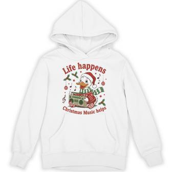 Life Happens Christmas Music Helps Christmas Music Men Hoodie - Thegiftio UK