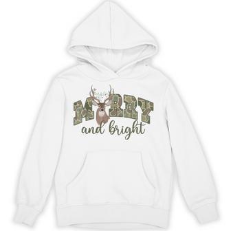 Merry And Christmas Bright Camouflage Reindeer Xmas Pajamas Hoodie - Thegiftio UK