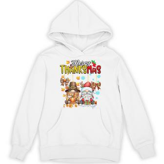 Merry Thanksmas Coquette Bow Gnomes Thanksgiving Christmas Tri-Blend Hoodie - Thegiftio UK