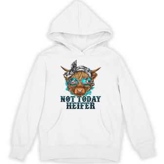 Not Today Heifer Western Country Longhaired Cow Animal Farm Hoodie | Mazezy