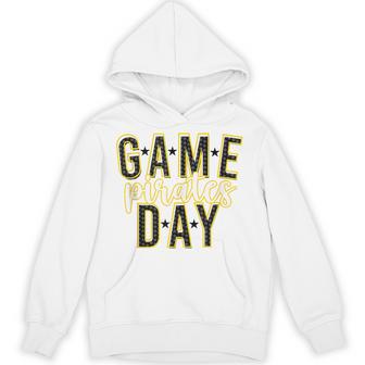 Pirate Game Day Checkered Black Yellow Pirates School Spirit Hoodie - Thegiftio UK