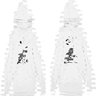 Stars Moon Astrology Wolf Mountain Landscape Graphic Unisex Hoodie | Mazezy