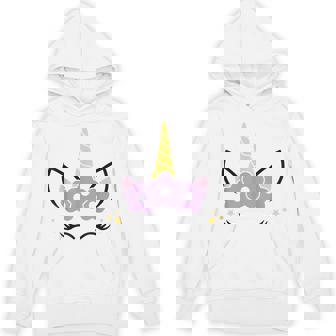 Unicorn Smile Eyelashes Kid Unicorns Flowers Wreath Unisex Hoodie | Mazezy