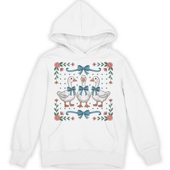 Vintage Country Geese And Flowers Bows 80S 90S Style Goose Hoodie - Monsterry