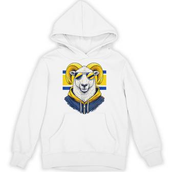 White Ram Blue Yellow Team Colors Cool Sunglasses Graphic Hoodie - Monsterry