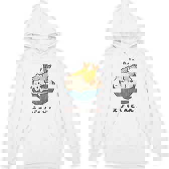 海老天丼 天丼 えび ご飯 ねこ 白猫 天丼好き 猫好き おもしろ かわいい猫 イラスト 猫キャラ 癒し 系 パーカー - Kawaiitshirt