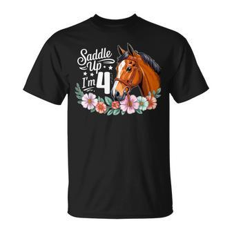 4Th Horse Birthday Four Years Old Girls Horses Birthday T-Shirt - Thegiftio UK