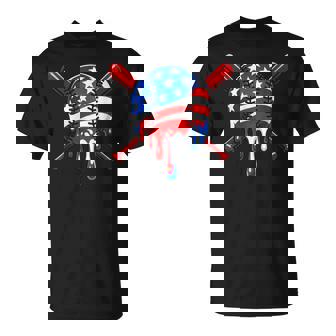 4Th Of July Baseball Drip Patriotic American Flag Youth Boys T-Shirt - Monsterry