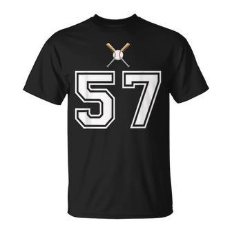 57 番 野球スタイル ヴィンテージホワイト Tシャツ - Kawaiitshirt
