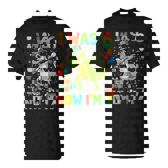 I Was 6 Now I'm 7 Birthday Dabbing Dinosaur 7 Years Old Boy T-Shirt - Thegiftio
