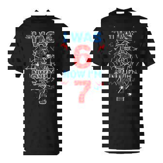 I Was 6 Now I'm 7 Cute 67 Spider Web Birthday Boy For Kids T-Shirt | Mazezy