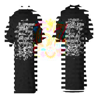 67 SEIS Siete Colorful Mexican Folk Art T-Shirt | Mazezy