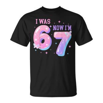 7 Year Old Birthday I Was 6 Now I'm 7 67 Groovy 7Th Birthday T-Shirt | Mazezy