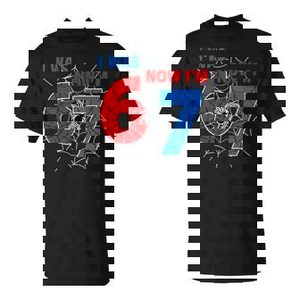 7 Year Old Birthday i Was 6 Now I'm 7 Spider Web Theme Party T-Shirt | Mazezy