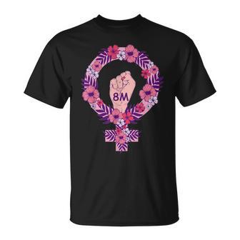 8 De Marzo Puño En Alto -Imbolo Femenista Con Flores Camiseta unisex - Regaloses
