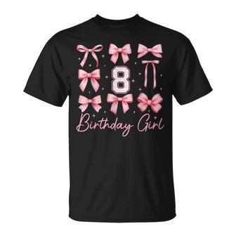 8Th Birthday Girl Coquette Bow Pink Floral Toile 8 Year Old T-Shirt - Seseable