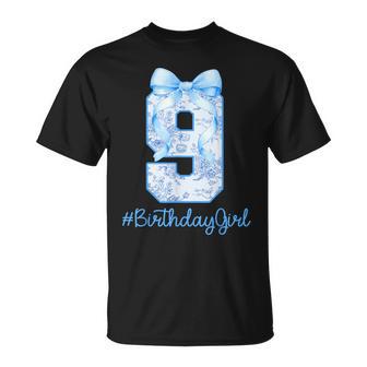 9 Year Old Birthday Girl Coquette Bow 9Th Birthday T-Shirt - Thegiftio UK