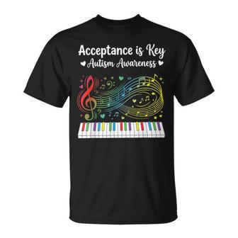 Acceptance Is Key Autism Awareness Music Piano Women T-Shirt - Seseable