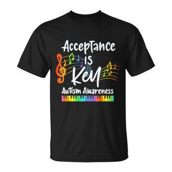 Acceptance Is Key Autism Awareness Musical Note Piano Graphi T-Shirt - Seseable