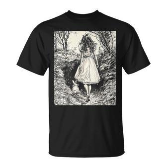 Alice In Wonderland Down The Rabbit Hole Vintage Fantasy T-Shirt - Monsterry