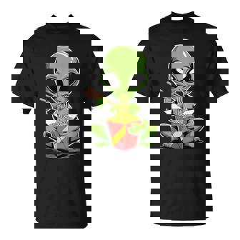 Alien Eats Chinese Takeout Extraterrestrial Foodie T-Shirt | Mazezy