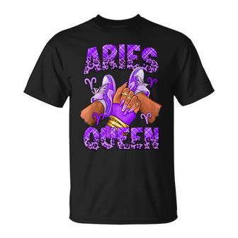Aries Girl Zodiac Birthday Afro Queen Sneakers Nails T-Shirt - Monsterry