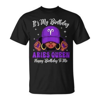 Aries Queen Black Woman Purple Cap Zodiac Sign T-Shirt - Monsterry